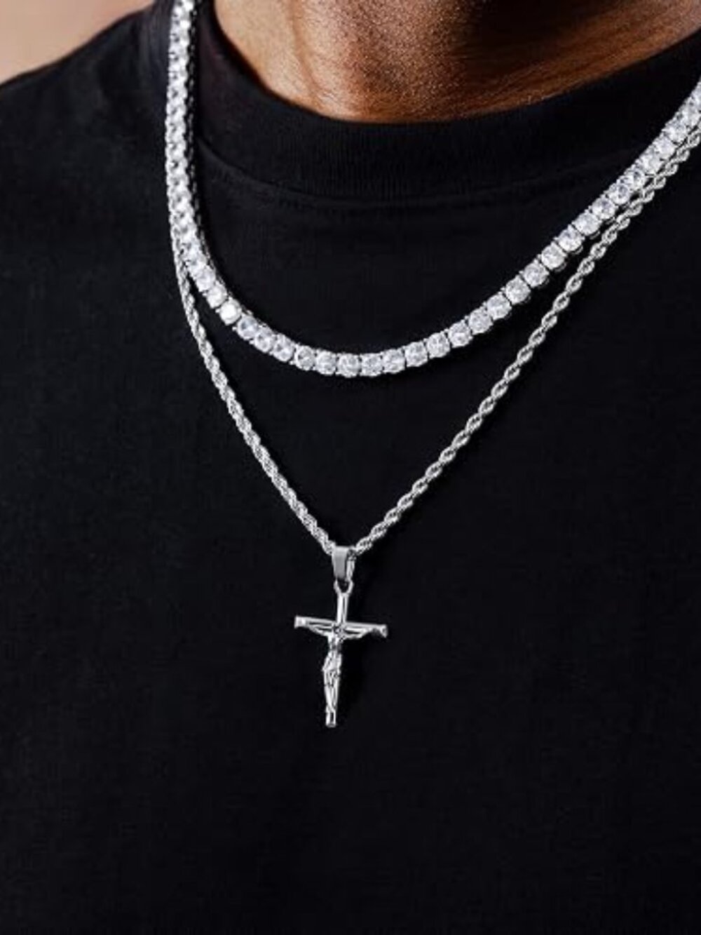 Crucifix Cross Necklace Cross Pendant with 3mm 22" Rope